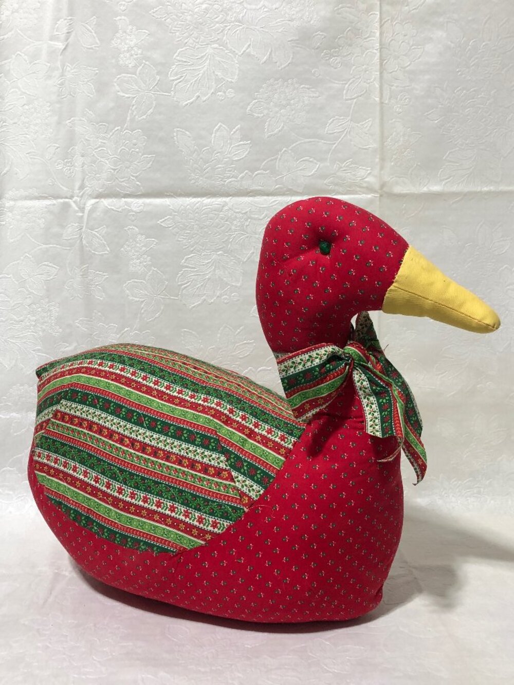 Vintage Fabric Duck Handmade Multicolor Country Cottage Grandmacore Christmas